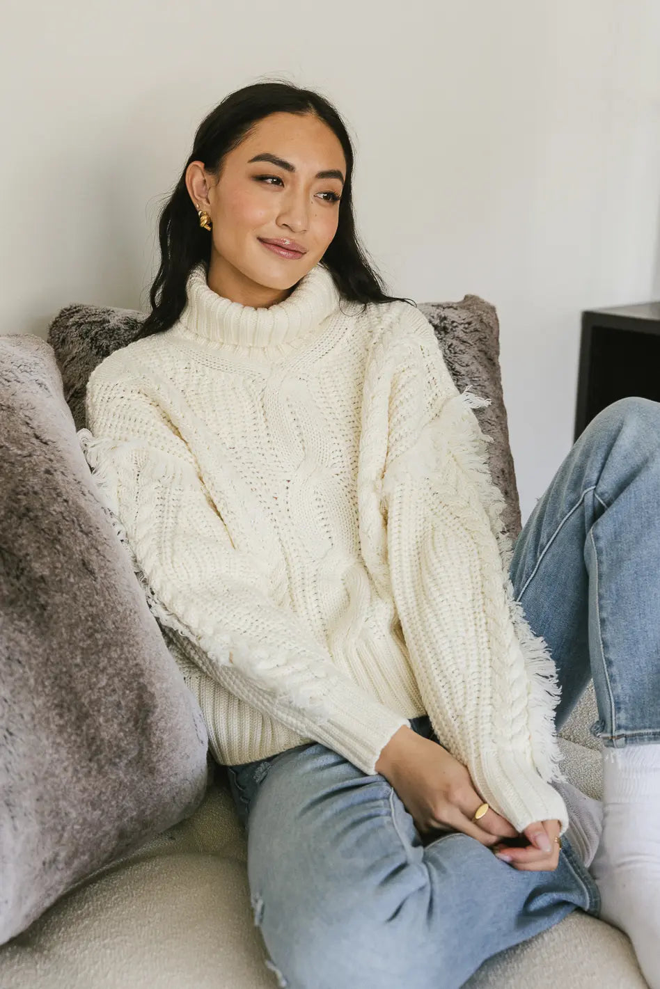 Knit Turtleneck Sweater - White - Ladies