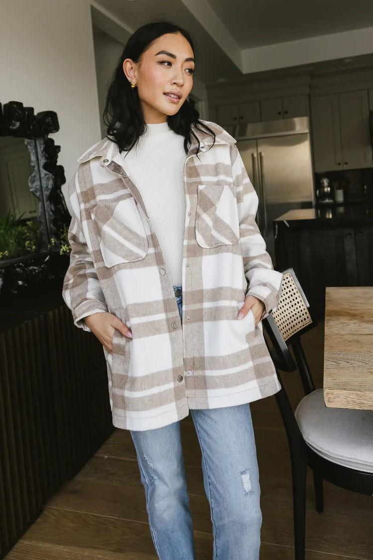Madeline Plaid Shacket in Taupe | böhme