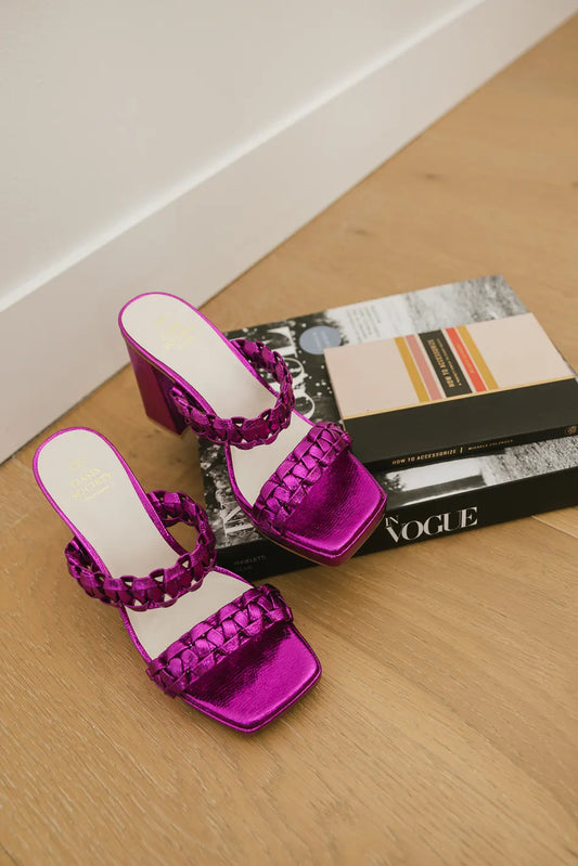 pink metallic platform heels