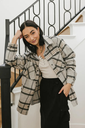 Madeline Plaid Shacket in Grey
