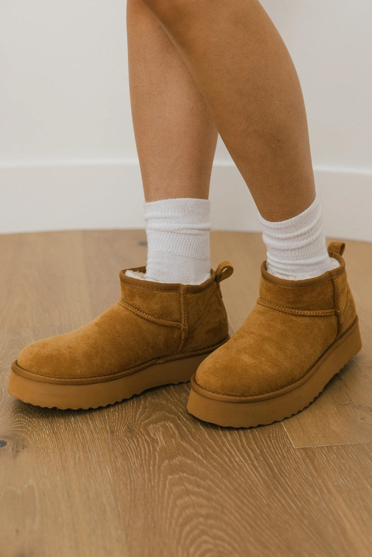 Faux suede fur ankle boots in camel 