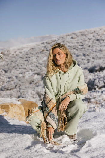 Adjustable neck tie hoodie in sage 