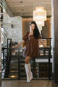 faux leather dress in brown