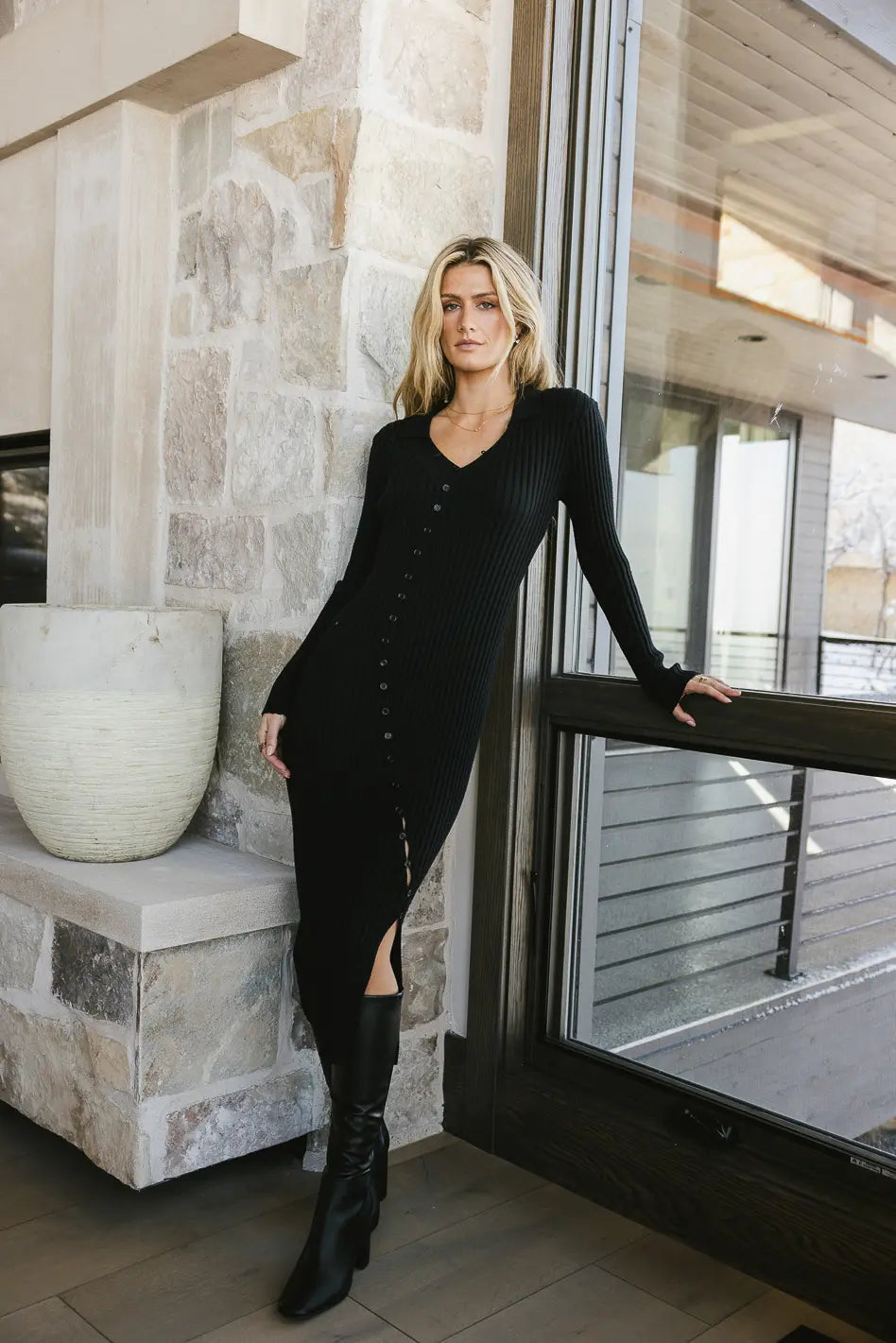 Larissa Ribbed Dress in Black