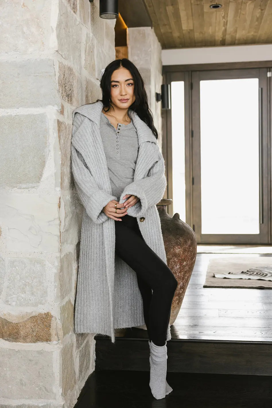 Long grey sweater coat hotsell