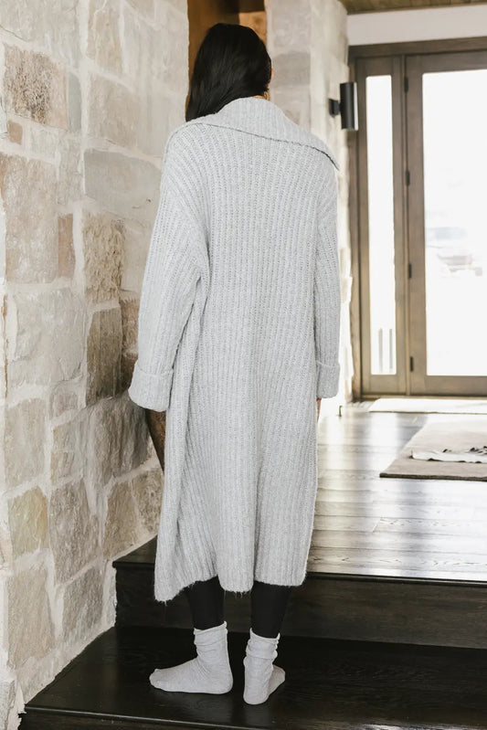 Cuffs can be rolled long cardigan in grey 