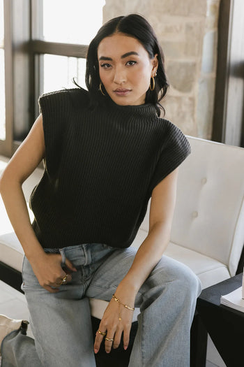 Shoulder pad sweater in charcoal 