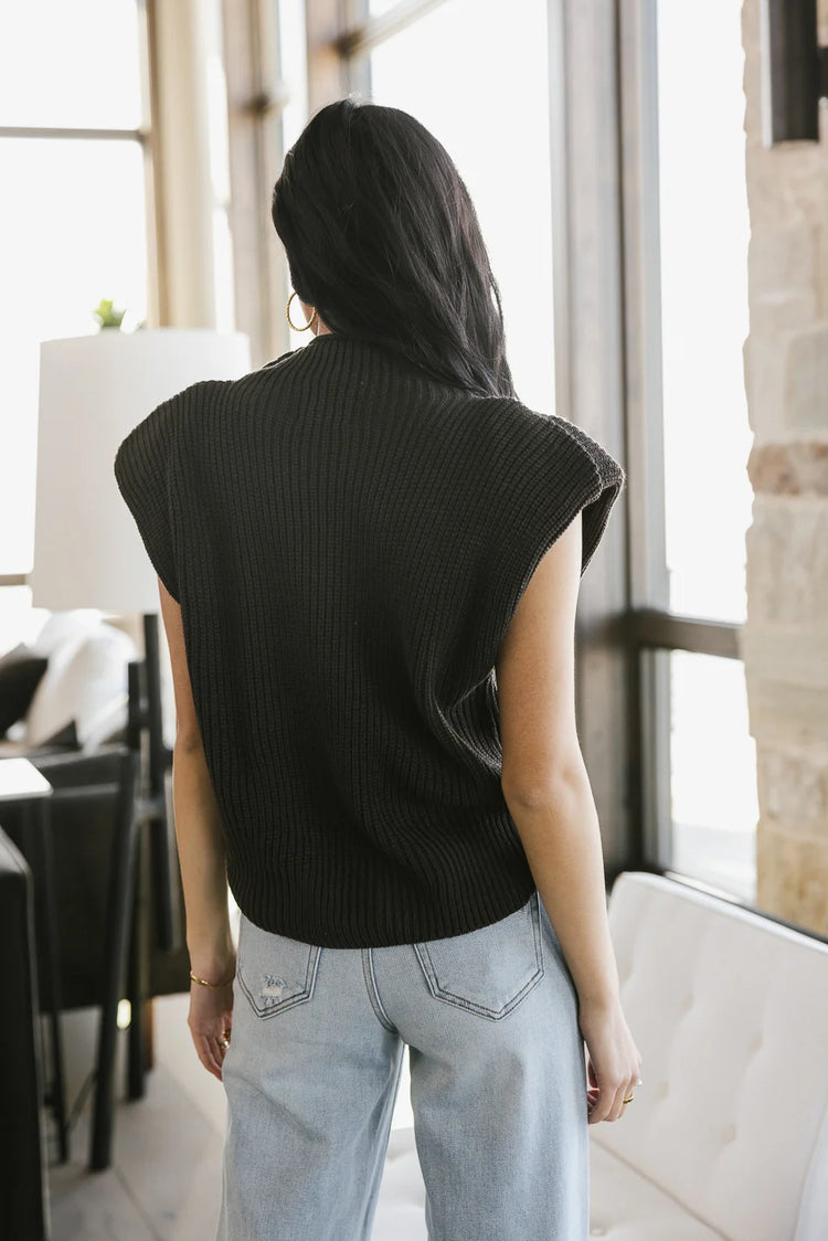 Knit shoulder pad sweater in charcoal 
