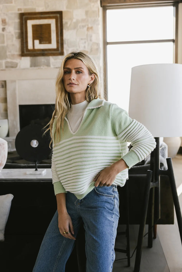 Striped sweater in sage 