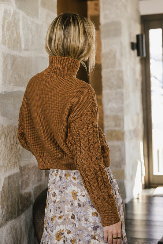 cable knit sweater in cognac