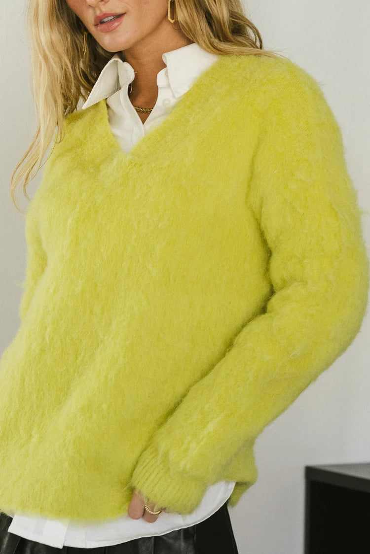 Fuzzy sweater in chartreuse 