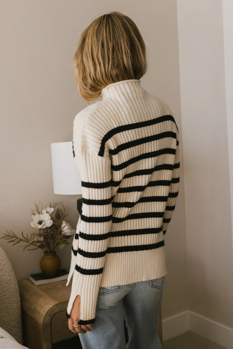 Knit striped sweater in cream 
