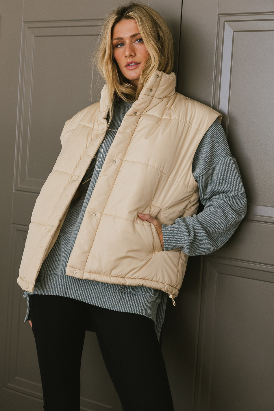 Caelan Puffer Vest in Cream FINAL SALE