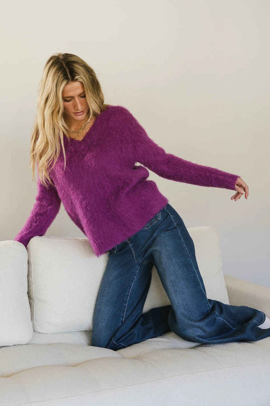 Knit sweater in fuchsia 