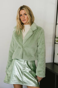 Faux fur jacket in sage 