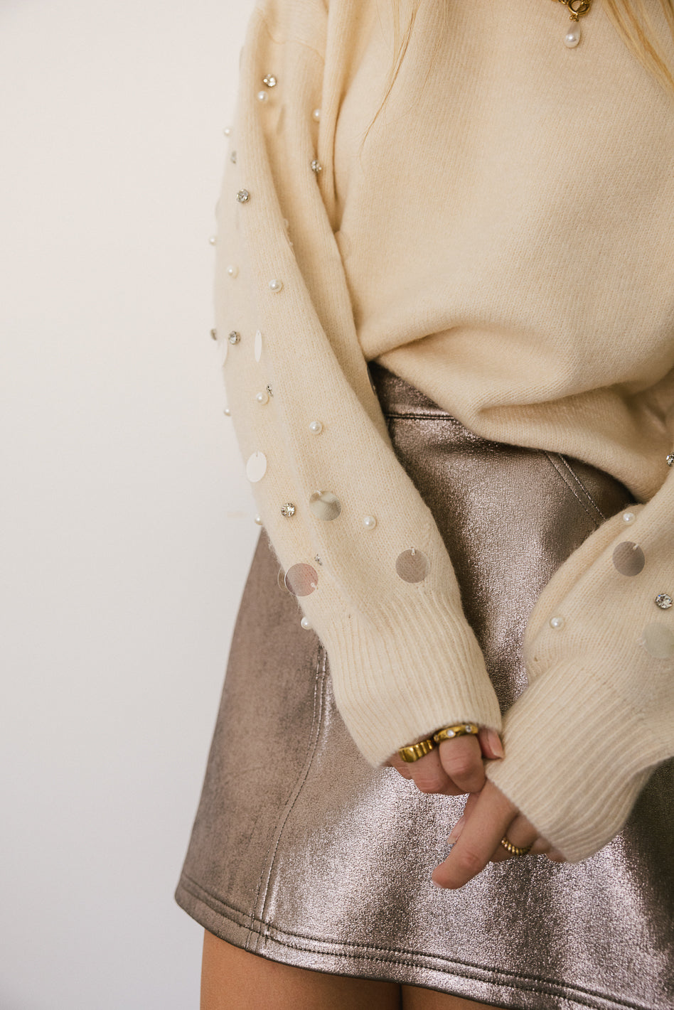 rhinestone and sequin sleeve sweater