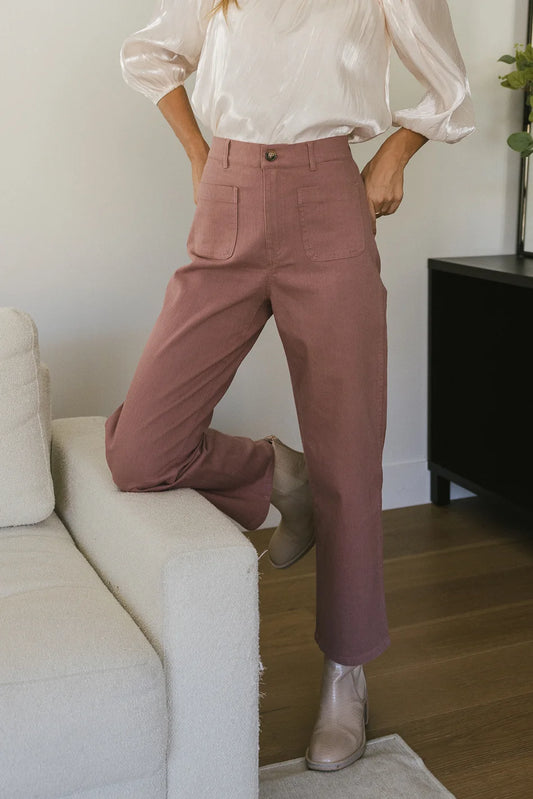 High rise pants in mauve 