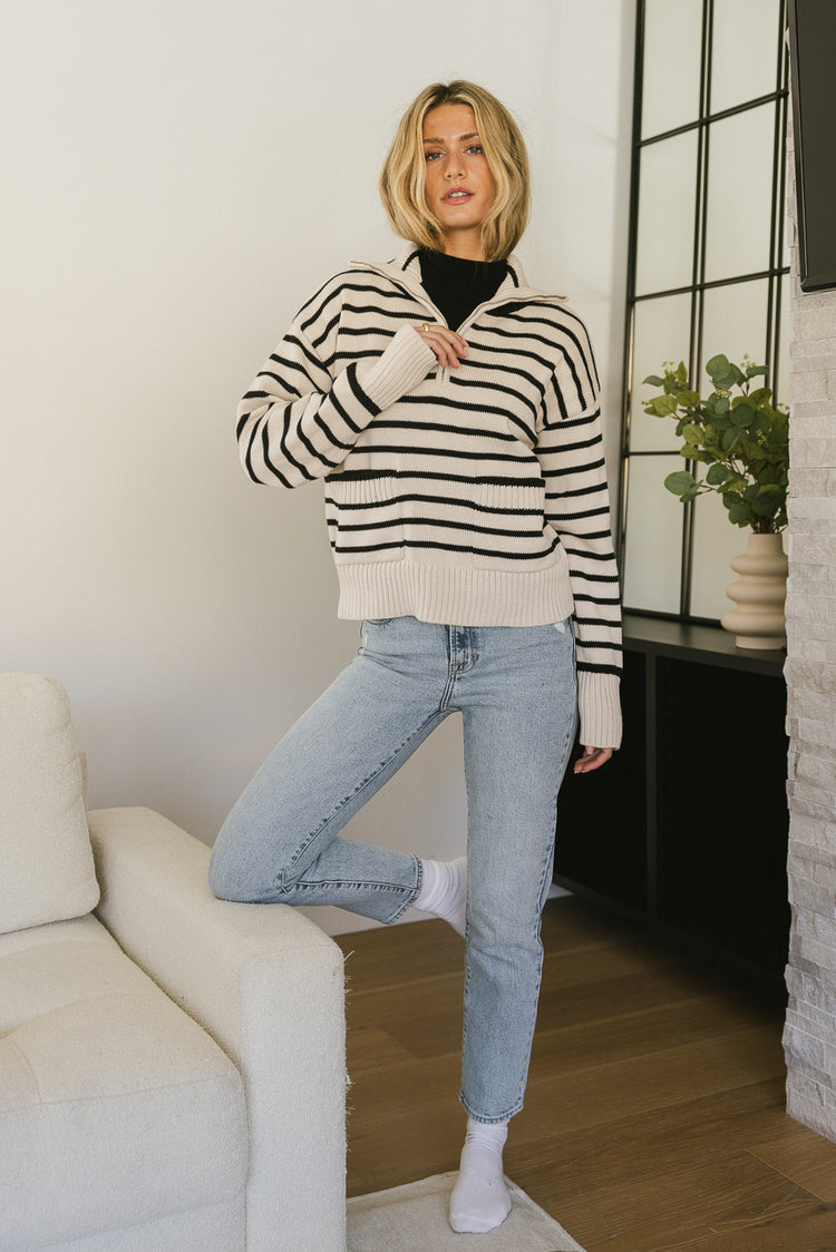 Striped Sweater in cream and black