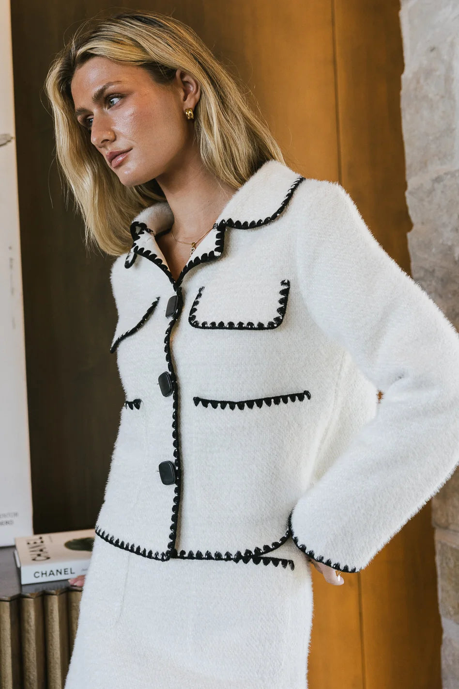 Lola Fuzzy Jacket in White bohme