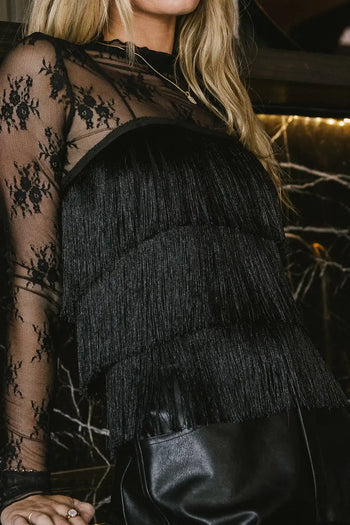Three layers fringe top in black 