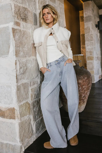 Button up vegan vest in cream 