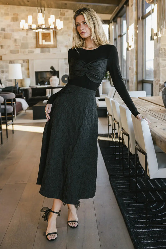 textured modest black dress 