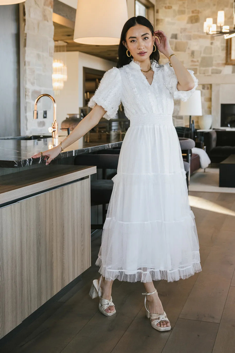 Padme Mesh Midi Dress in White - FINAL SALE Padme Mesh Midi Dress in White - FINAL SALE