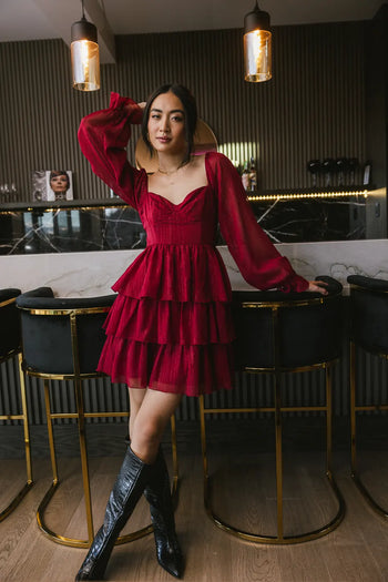 long sleeve tiered mini dress