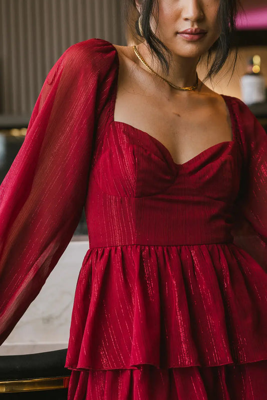 red shimmer dress