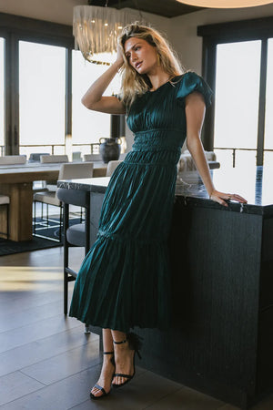 Julianne Pleated Dress in Teal - FINAL SALE