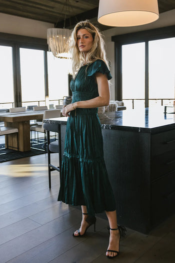 Tiered skirt dress in teal 