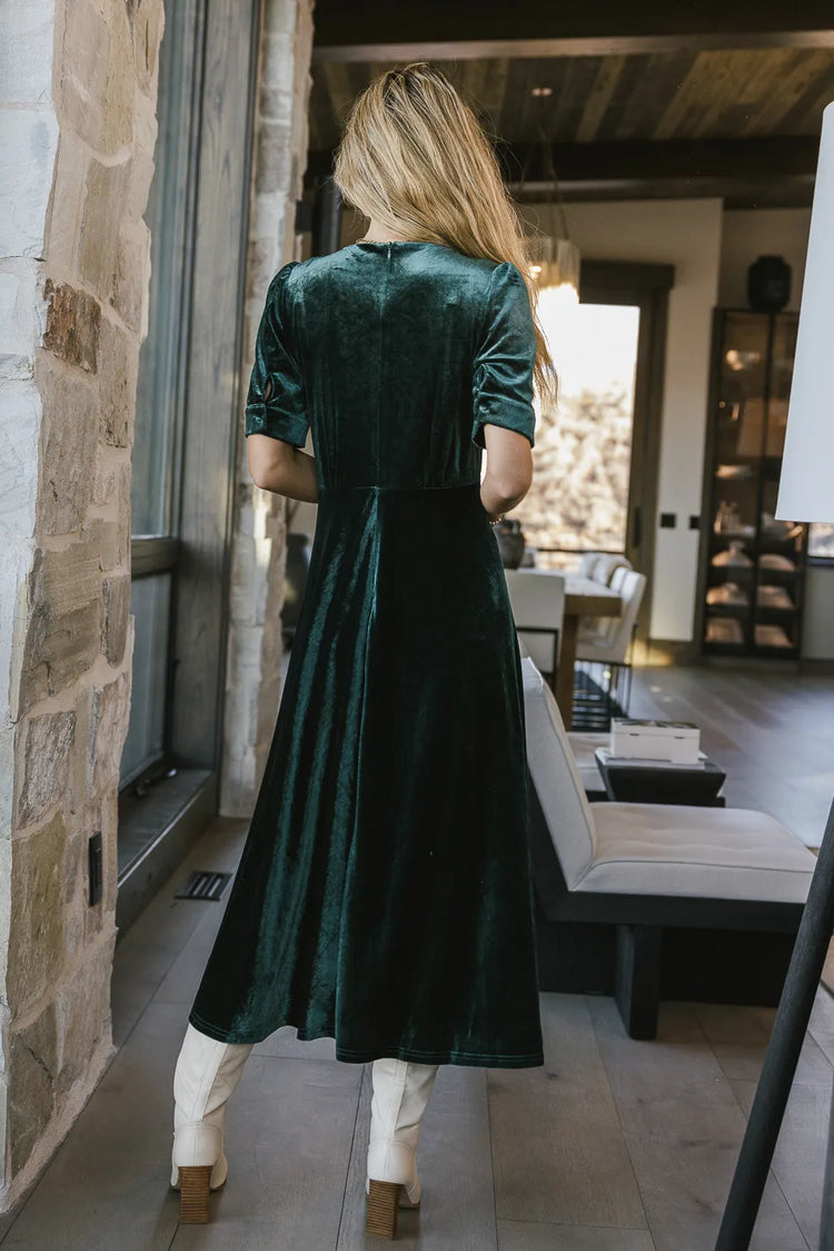 Back zipper dress in emerald 