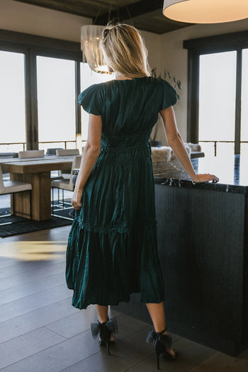 Woven pleated dress in teal 