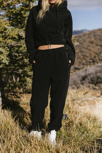 Adjustable side tie joggers in black 