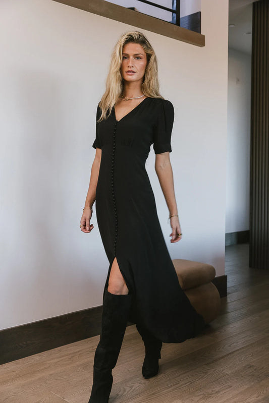 Front slit black dress 