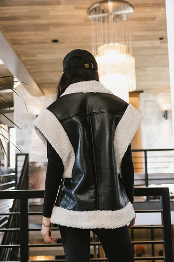 Vegan leather Sherpa vest in black 