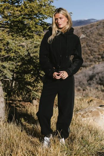 Joggers paired with a sherpa hoodie 