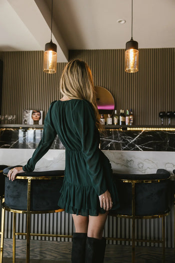 Elastic back mini dress in green 