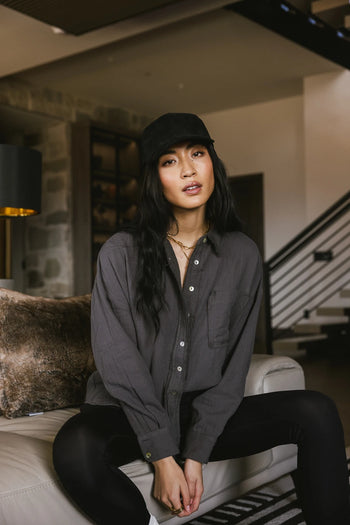 One side pocket button up in charcoal 