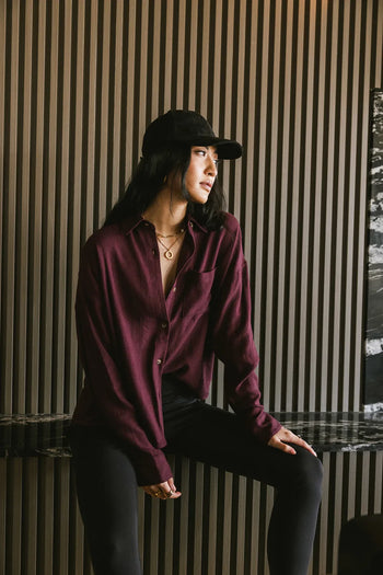 one side button up top in wine 