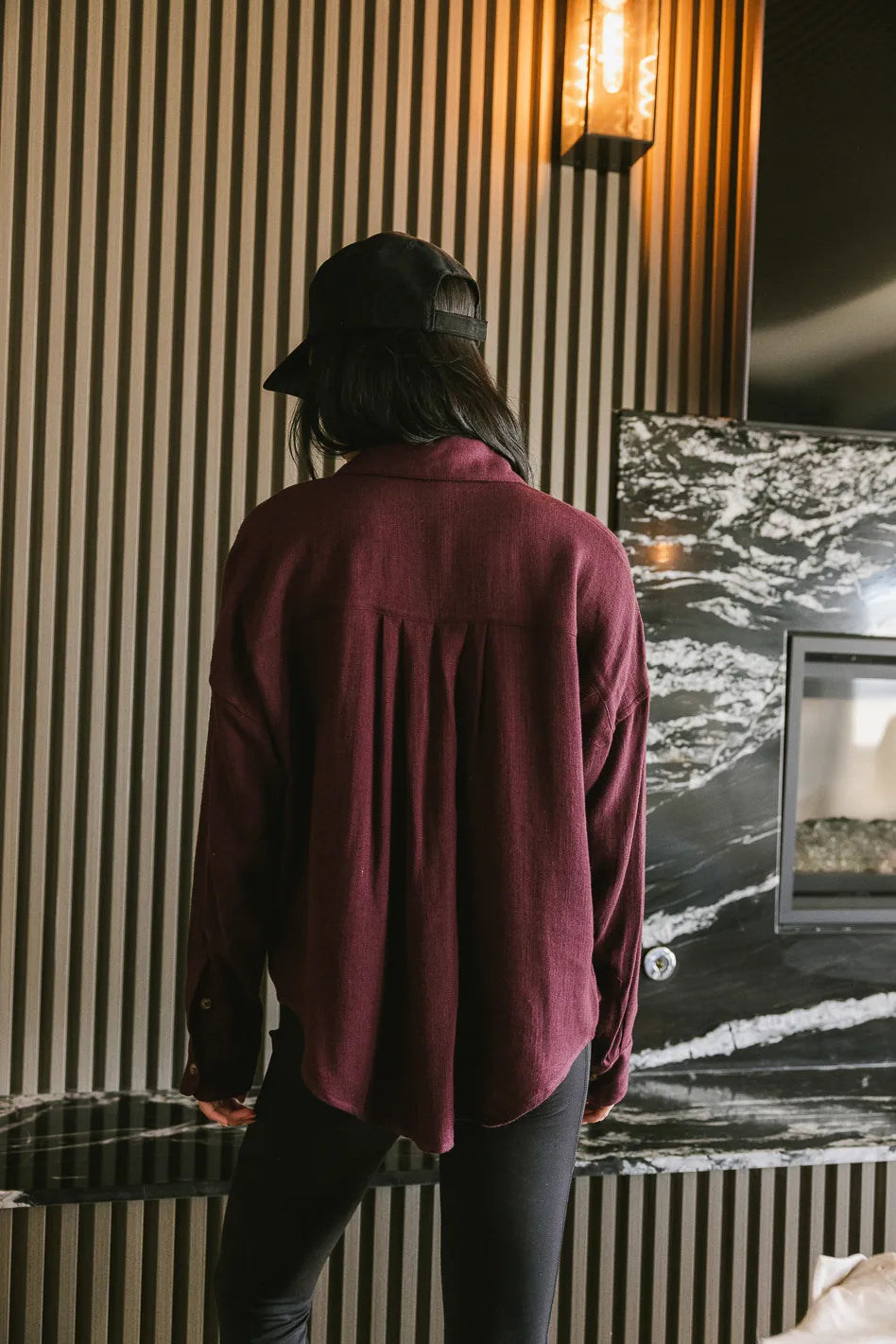 Collared neck top in wine 