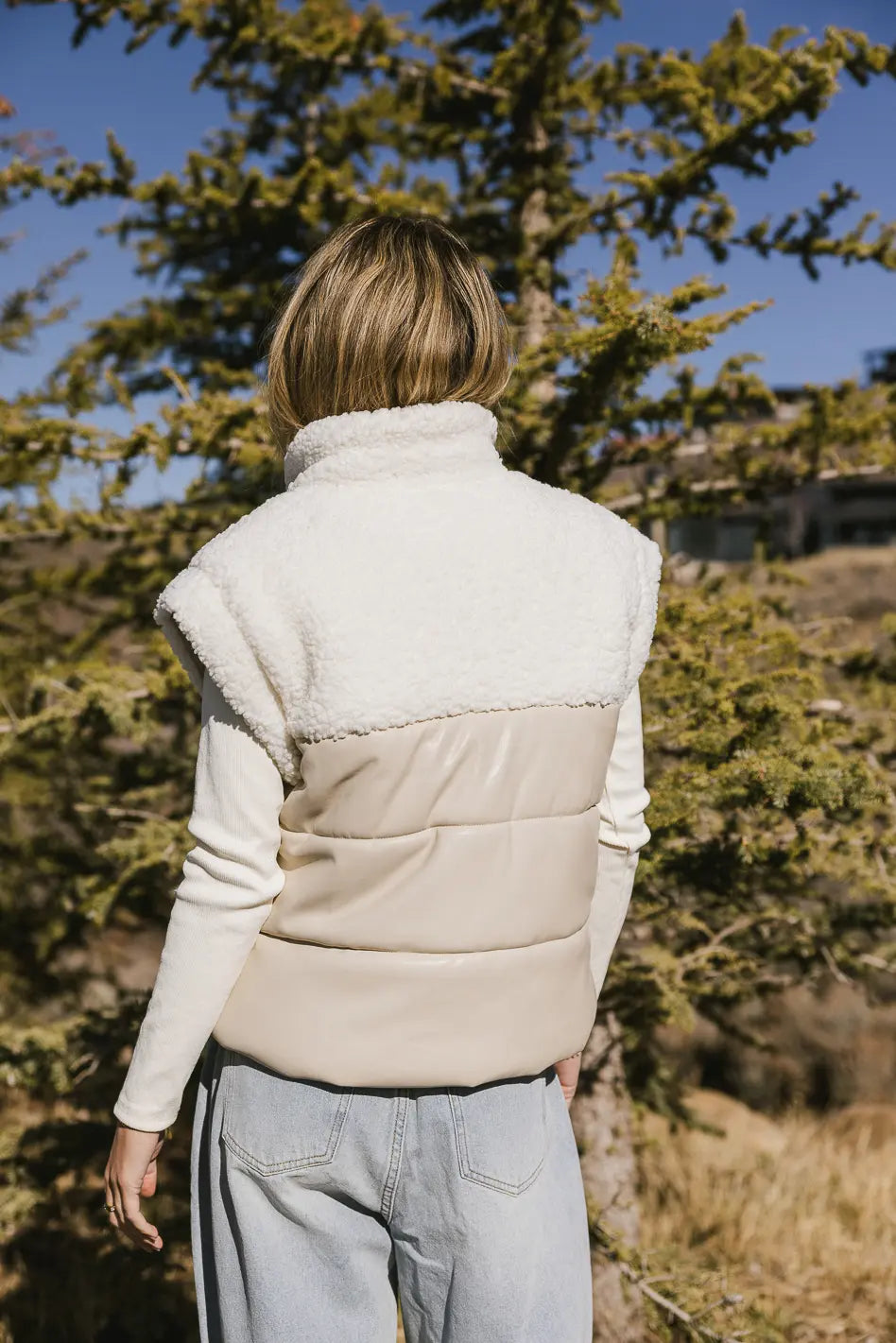 Puffy vegan leather vest in cream 