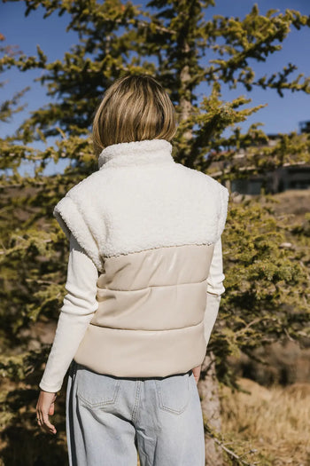 Puffy vegan leather vest in cream 