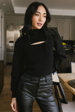 Cut Out Turtleneck Sweater in Black