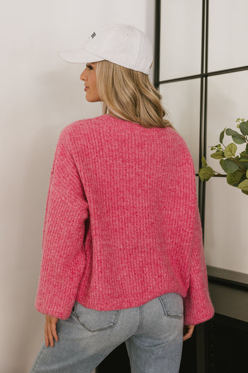 pink long sleeve knit sweater
