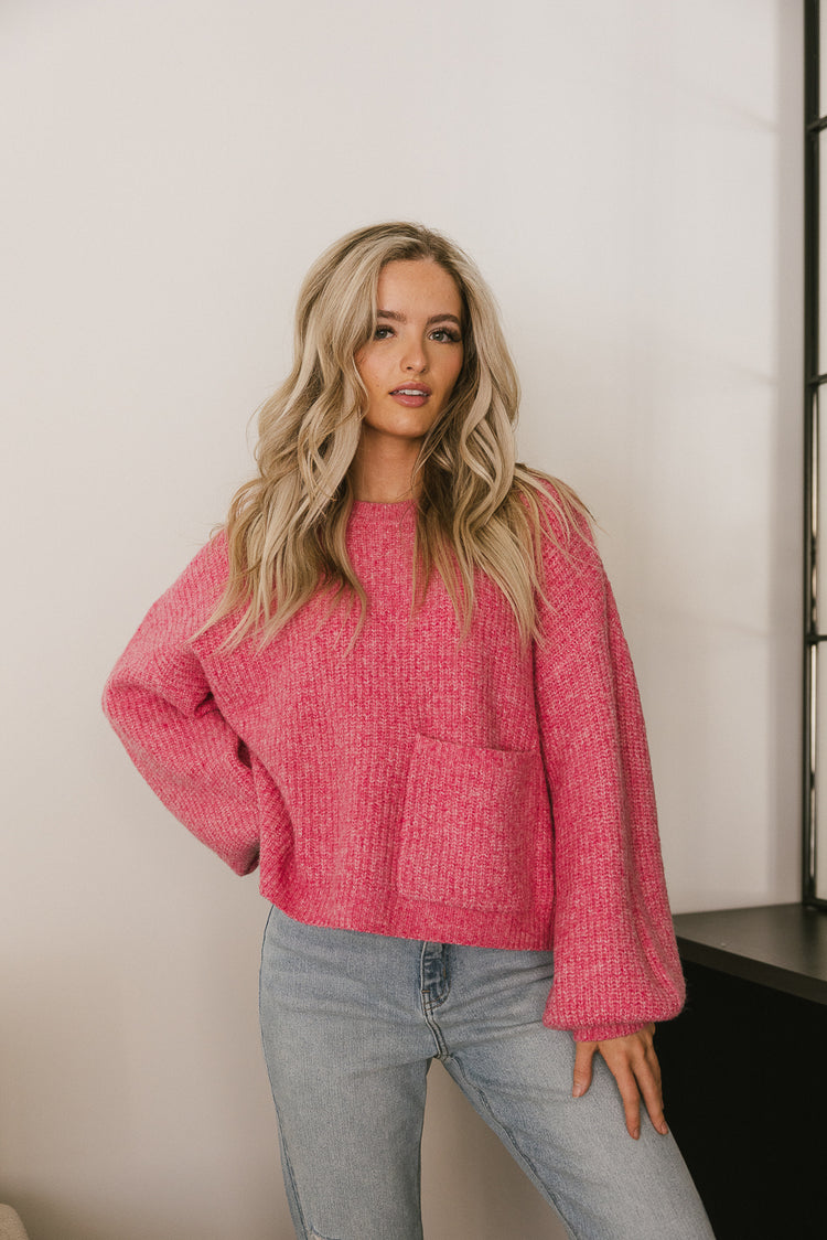 ribbed knit sweater in pink