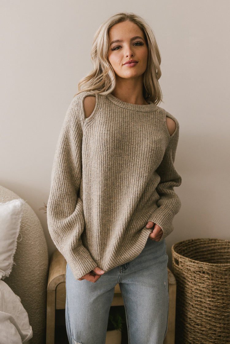 taupe cutout sweater in taupe