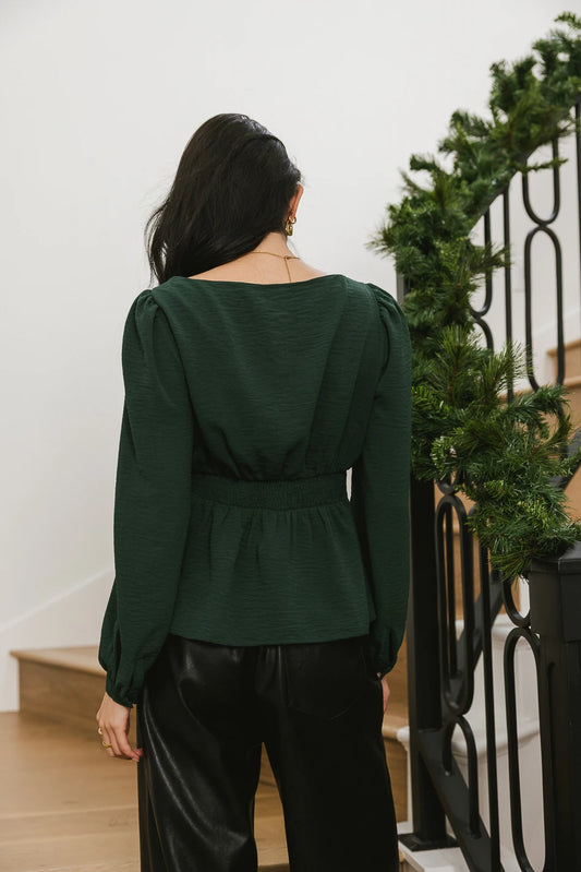 Elastic waist blouse in emerald 