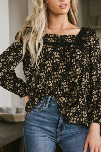 black floral blouse