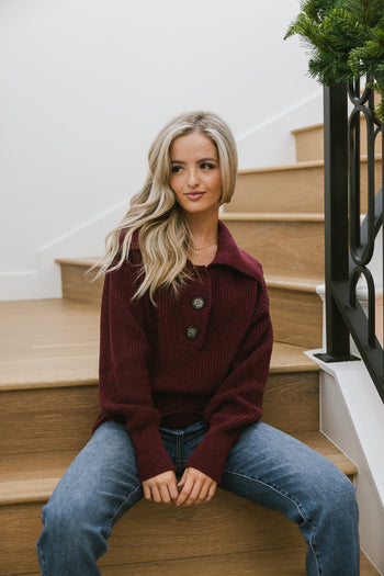 collared button detail ribbed sweater